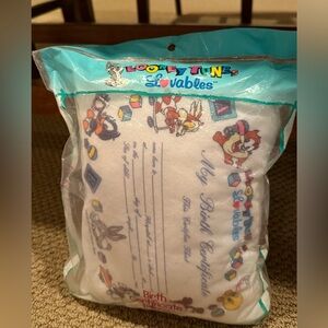 Looney Tunes VINTAGE 1993 Lovables Birth Certificate Pillow